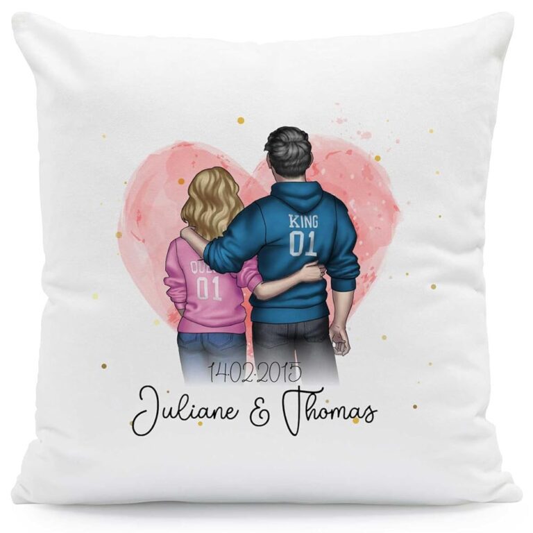 GRAVURZEILE Individuell gestaltbares Kissen für Paare - Anpassbares Design für persönliche Geschenke zum Valentinstag - Größe: Mit
