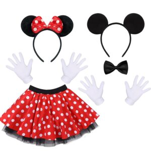 Karnevalskostüm für Damen – Maus Outfit für Frauen und Männer, Faschingskostüme im Partnerlook, Damen Maus Kostüm Set mit Tutu-Rock, Mausohren Haarreifen, weißen Handschuhen und...