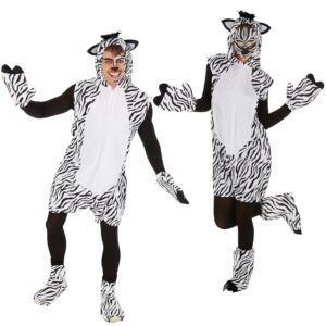 Kostüm Zebra für Damen und Herren von dressforfun | Aus weichem Fellimitat | Ärmellos mit praktischem Reißverschluss vorne | Inklusive Handschuhe, Beinstulpen und...