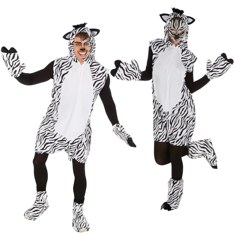Kostüm Zebra für Damen und Herren von dressforfun | Aus weichem Fellimitat | Ärmellos mit praktischem Reißverschluss vorne | Inklusive Handschuhe, Beinstulpen und...