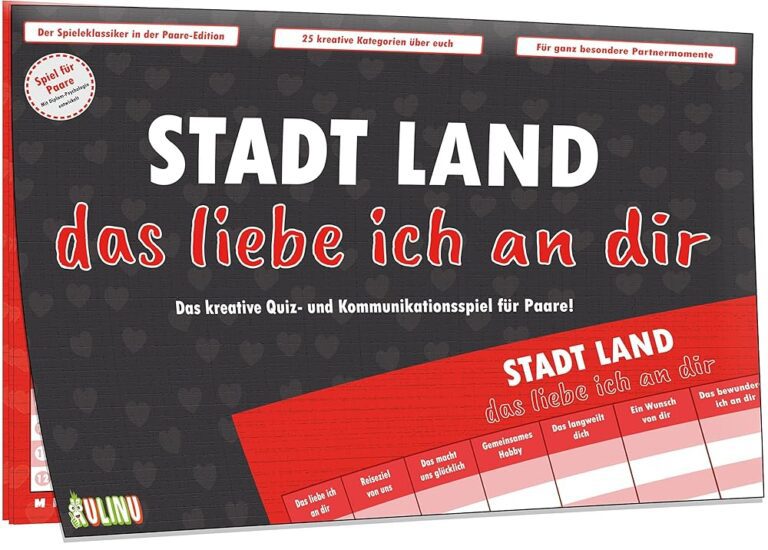 Kulinu Stadt, Land, das liebe ich an dir - Paar-Spiel - Geschenke für Partner zum Jahrestag - Geschenkideen für ihn und sie - 100% Made in Deutschland