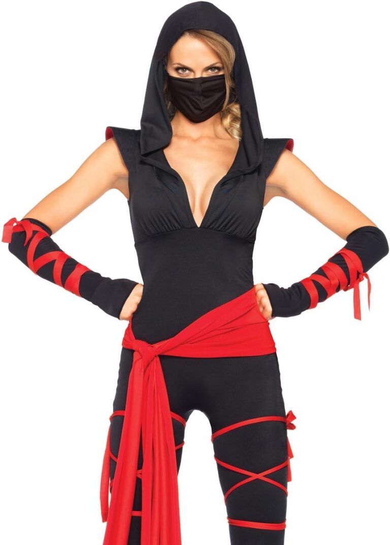 LEG AVENUE 85087 - 5TL. Gefährliches Ninja-Kostüm für Damen, Größe S, schwarz, ideal für Karneval und Fasching