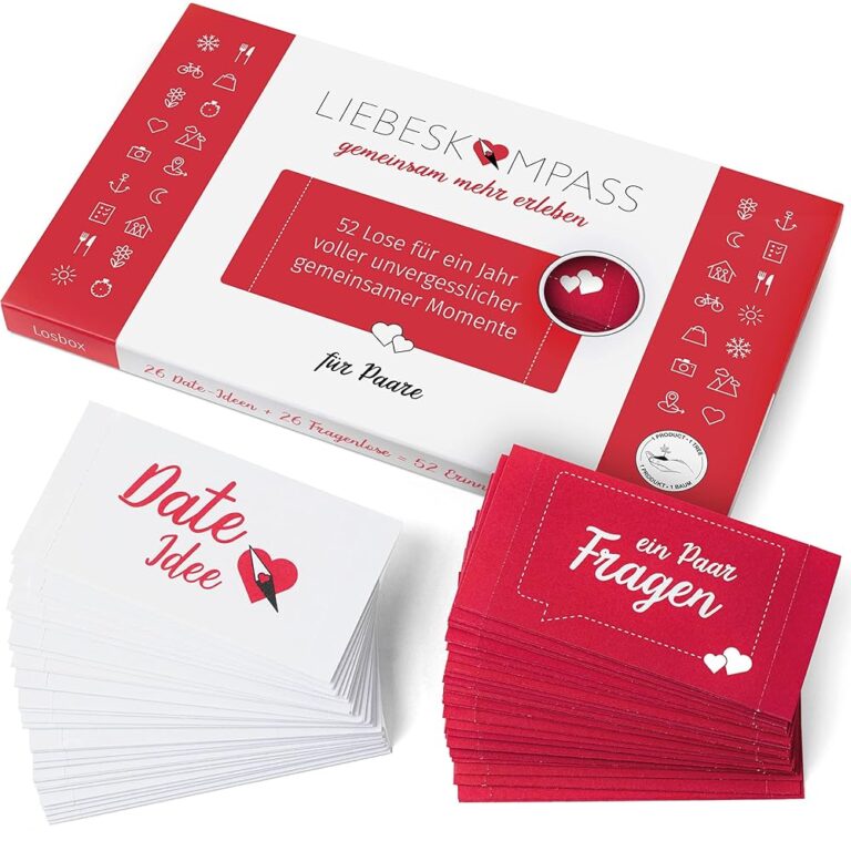 Liebeskompass Losbox für Paare mit 52 Date-Ideen & Fragen - Geschenk für besondere Momente - ideal für Männer & Frauen zu Geburtstag, Valentinstag, Hochzeit und Jahrestag