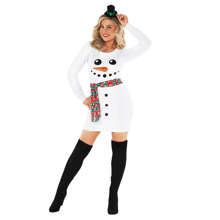 Morph Schneemann Kostüm für Erwachsene, Damen Schneemann Outfit, Sexy Schneefrau Pullover, erhältlich in 6 Größen