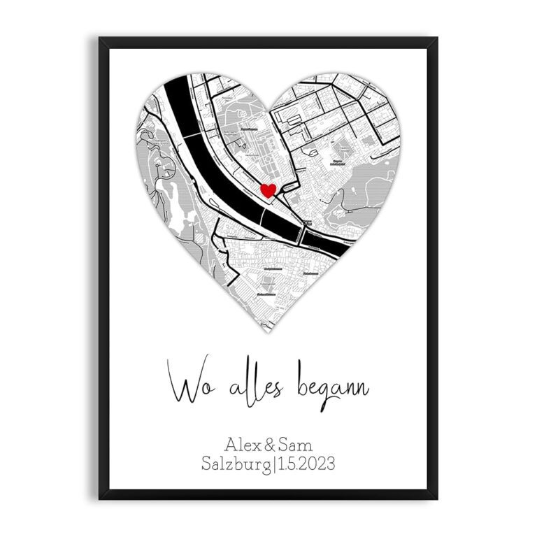 Mountiki® Individuelle Landkarte Wo Alles Begann | Poster mit Koordinaten – Perfektes Geschenk zu Valentinstag, Jahrestag und Hochzeitstag | Geschenke für Sie und Ihn