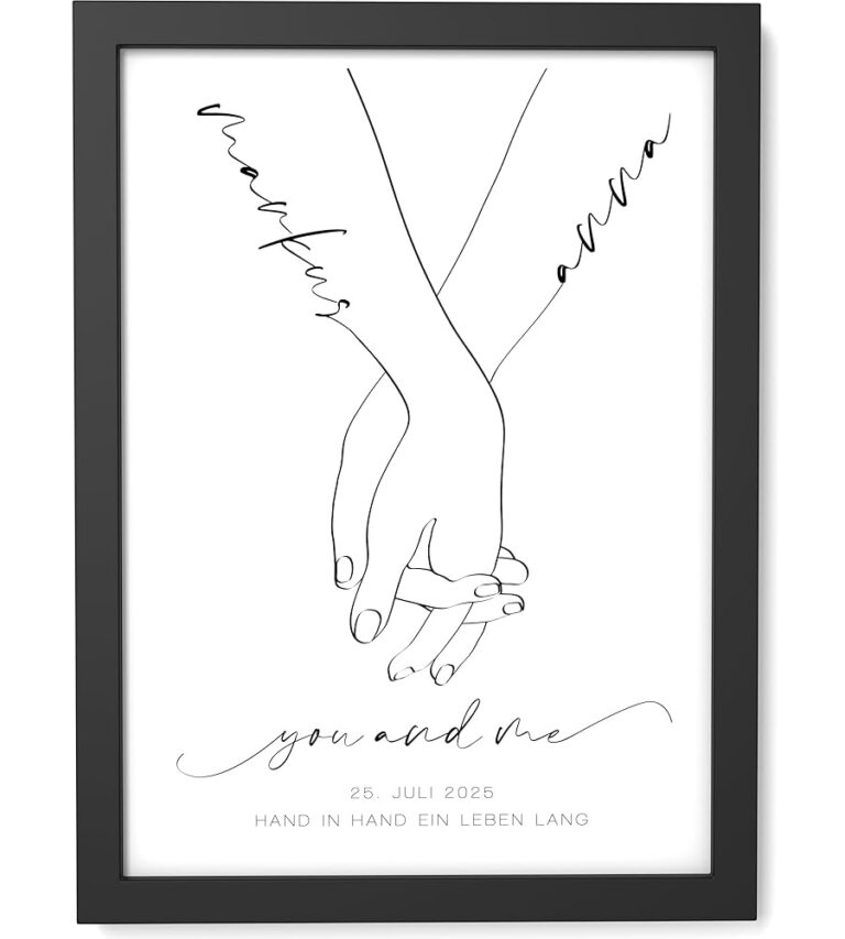 Papierschmiede® Personalisierte Paar-Grafik mit Namen, Datum und Ort, DIN A5 (15x21 cm) Bilderrahmen wählbar, Wandbild als Hochzeitsgeschenk für das Brautpaar zum Jahrestag –...