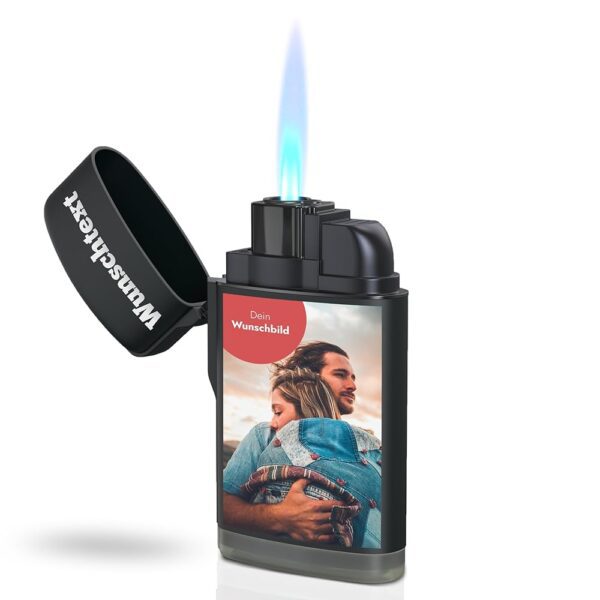 Personalisierbares Feuerzeug mit Wunschtext und Foto - individuelles nachfüllbares Sturmfeuerzeug als Geschenk für Männer - Fotogeschenk mit eigenem Bild