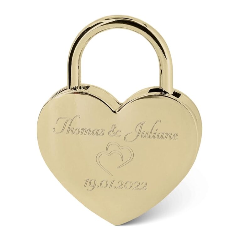 Personalisierbares Herzschloss mit Gravur - Goldenes Schloss mit Herzschlüssel - Individuell mit Namen und Datum - Ideales Valentinstagsgeschenk - Perfektes Geschenk für Sie &