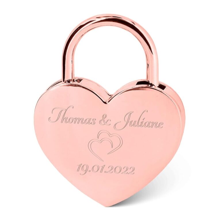Personalisierbares Herzschloss mit Gravur - Goldenes Schloss mit Herzschlüssel - Individuell mit Namen und Datum - Perfekte Geschenkidee zum Valentinstag - Geschenk für Sie &