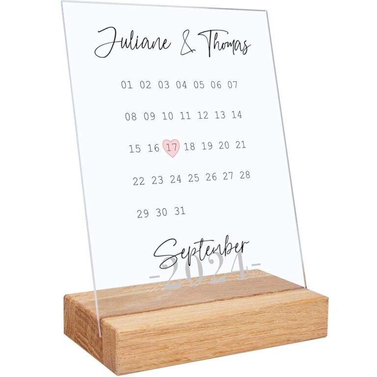 Personalisierte Acrylglas-Kalender mit Gravurzeile - Jahrestag - 20x15cm - Valentinstagsgeschenk für Paare - Individuelle Geschenke zum Valentinstag - Geschenkideen