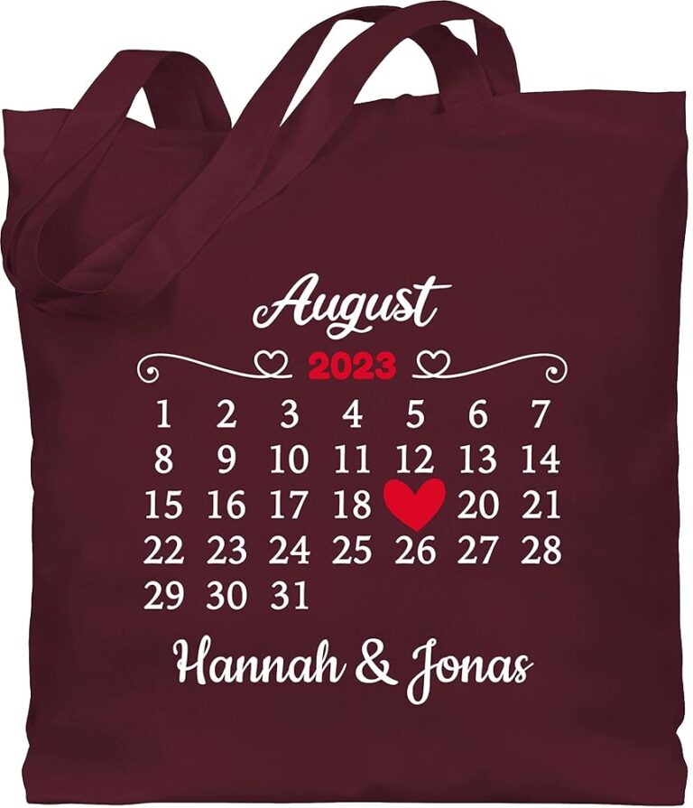 Personalisierte Baumwolltasche mit Namen von Shirtracer - Valentinstagsgeschenk für Paare - Liebe für Sie und Ihn mit Datum