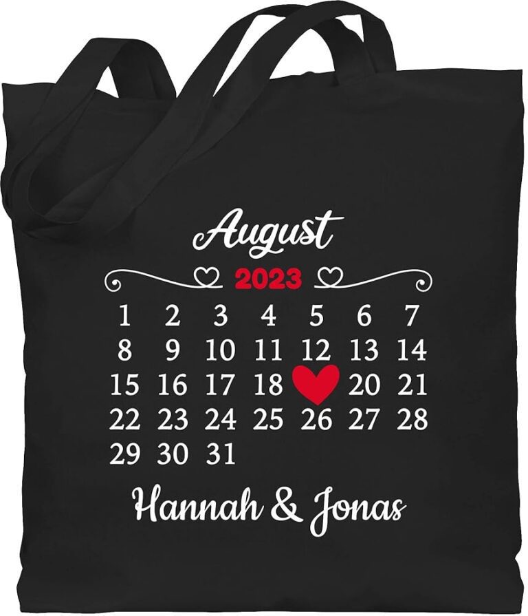 Personalisierte Baumwolltasche mit Namen von Shirtracer - Valentinstag Geschenk für Paare - Liebe und Datum für Sie und Ihn