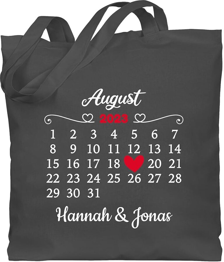 Personalisierte Baumwolltasche mit Namen von Shirtracer - Valentinstag Geschenk für Paare - Liebe für Sie und Ihn - Datum gestalten