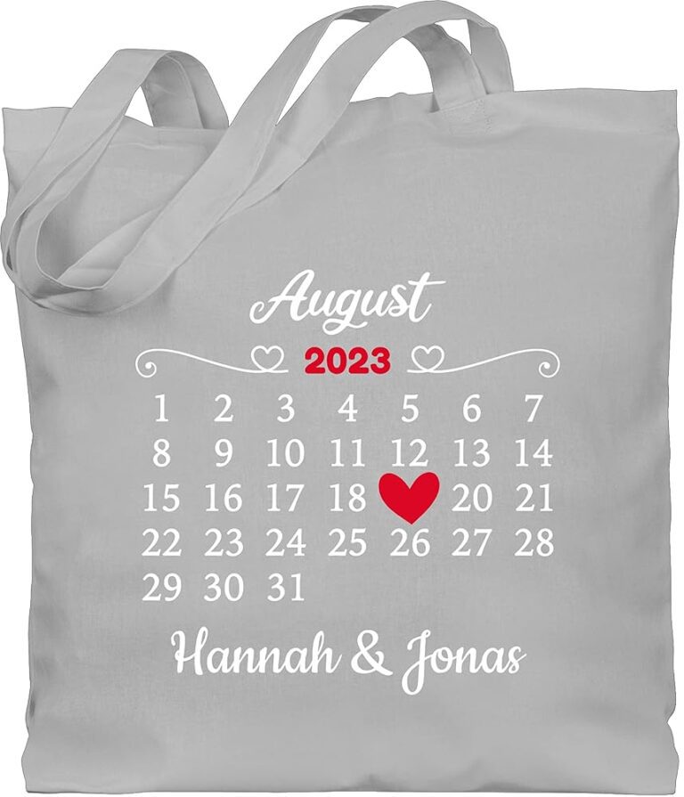Personalisierte Baumwolltasche mit Namen von Shirtracer - Valentinstag Geschenk für Paare - Liebe für Sie und Ihn mit Datum