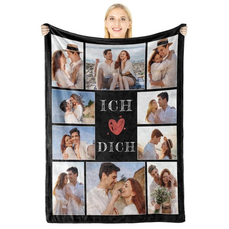 Personalisierte Decke als Valentinstagsgeschenk für Ihn und Sie – Foto-Decke für Freundinnen, Freunde, Frauen und Männer – Individuelle Fotogeschenke für Paare