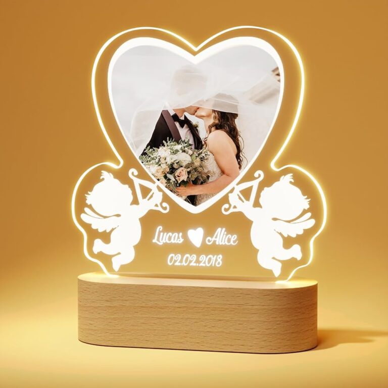 Personalisierte Geschenkideen für Frauen, Freundinnen, Freunde, Männer, Paare und Partner: Herz-Acrylglas-Fotolampe für Valentinstag, Geburtstag, Jahrestag und Weihnachten