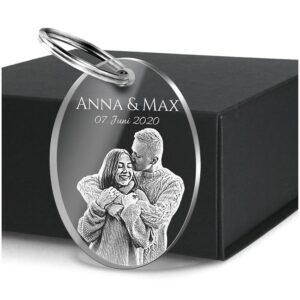 Personalisierter Schlüsselanhänger mit Foto und Gravur - Individueller Anhänger mit Fotogravur - Einzigartiges Geschenk für Sie und Ihn - Fotogeschenk für Freunde und...