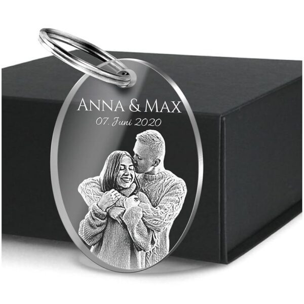 Personalisierter Schlüsselanhänger mit Foto und Gravur - Individueller Anhänger mit Fotogravur - Einzigartiges Geschenk für Sie und Ihn - Fotogeschenk für Freunde und...
