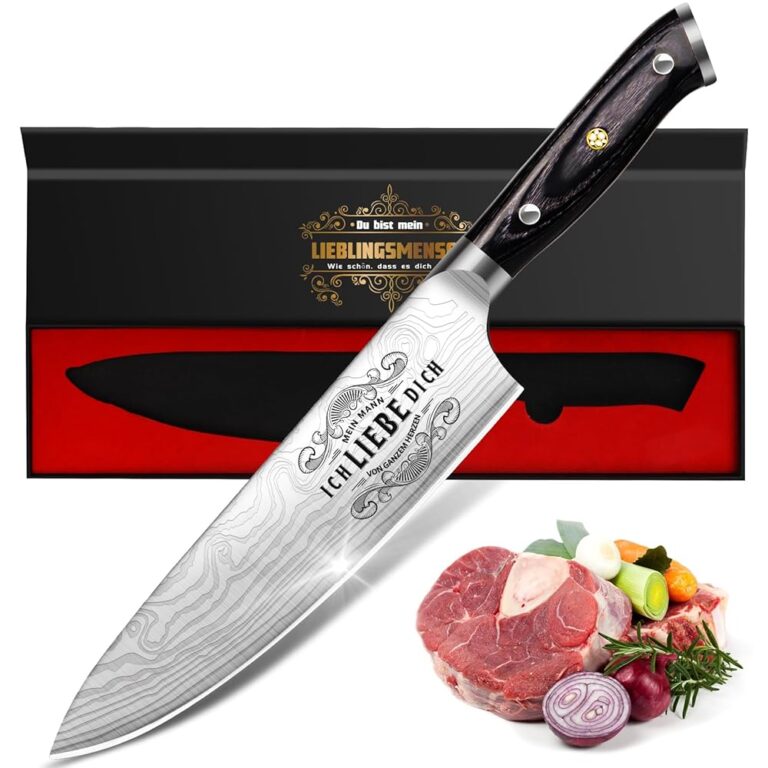 Scharfes Küchenmesser zum Valentinstag – 34 cm Profi Kochmesser als Geschenk für ihn, ideal für Jahrestags- und Partnergeschenke für Männer und Ehemänner, Ich liebe dich...