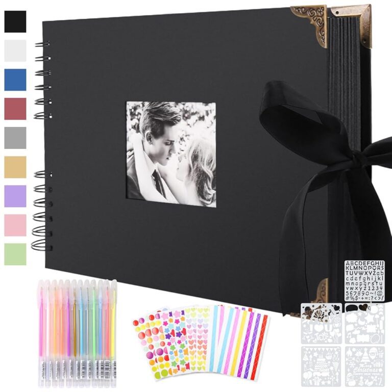 Selbstgestaltbares Fotoalbum, Scrapbook mit 80 schwarzen Seiten für Fotos zum Einkleben, DIY Geschenkset für Scrapbooking für Baby, Familie, Jubiläen, Geburtstage, Valentinstag...