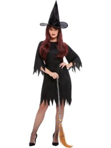 Smiffys, Damen Gruselige Hexenkostüm mit Kleid, Gürtel und Hut, 20421
