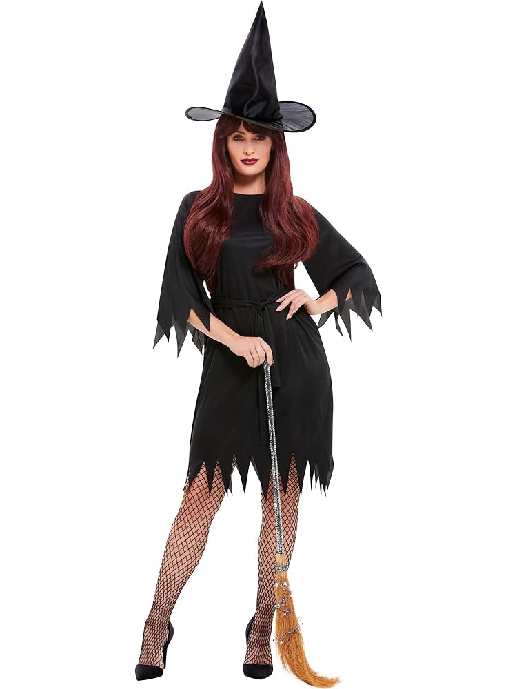 Smiffys, Damen Gruselige Hexenkostüm mit Kleid, Gürtel und Hut, 20421