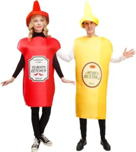 Unisex Erwachsenenkostüm für Cosplay: Ketchup und Senf Outfit für Halloween - Lustige Tunika für Paare als Maskottchen-Kostüm