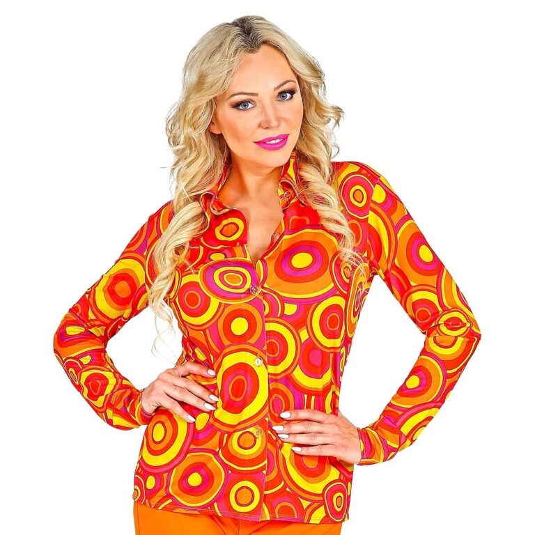 W WIDMANN MILANO Damenbluse im 70er Jahre Stil - Disco Fever Hemd für Faschingskostüme und Partys