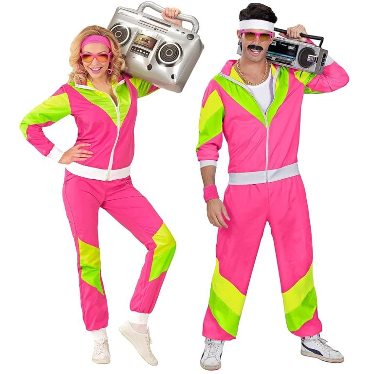 W WIDMANN MILANO Party Fashion - 80er Jahre Kostümset, Trainingsanzug mit Jacke und Hose, Jogginganzug im Bad Taste Stil, Faschingskostüm