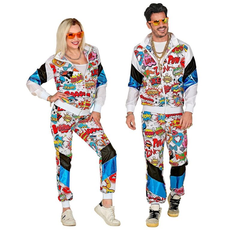 W WIDMANN MILANO Party Fashion - Pop Art Kostüm Trainingsanzug im Comic-Stil, 80er Jahre Jogginganzug, Bad Taste Outfit