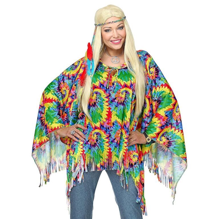 W WIDMANN MILANO Party Mode - Kostüm psychedelischer Hippie, Flower Power, Poncho, Stirnband, Karneval, Mottoparty