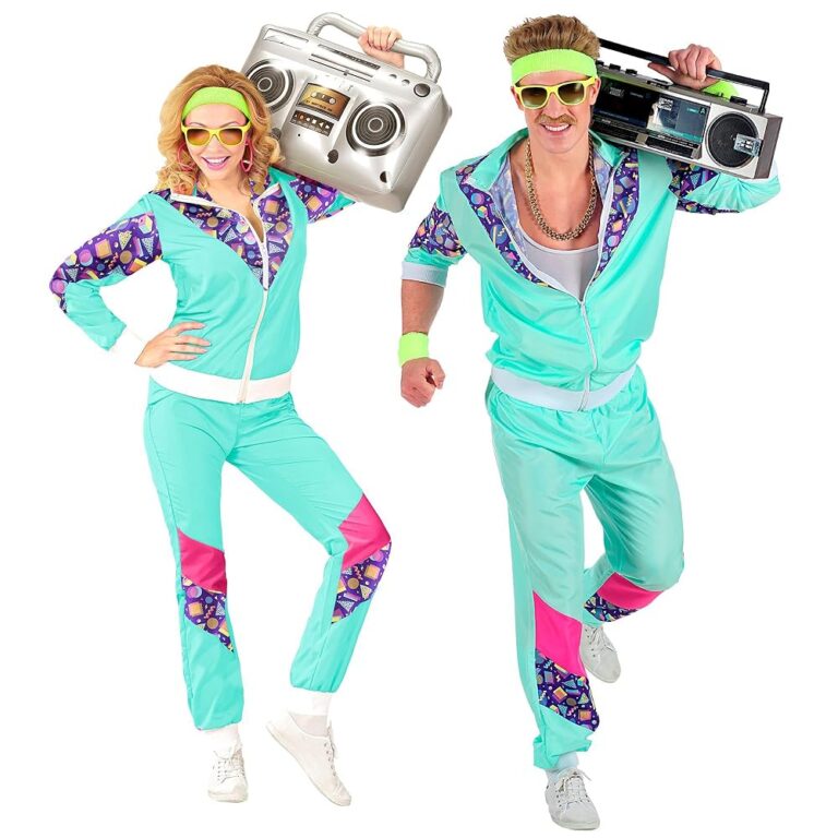 W WIDMANN MILANO Party Mode - Kostüm Trainingsanzug in Mintgrün, 80er Jahre Stil, Jogginganzug, Bad Taste Outfit, Karnevalskostüme