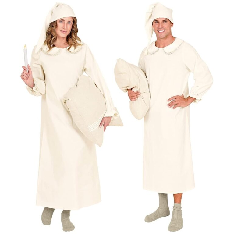 W WIDMANN MILANO Party-Mode - Nostalgisches Nachthemd mit Schlafmütze für Schlafwandler, Pyjama, Schlafanzug, Bommelmütze, Mottoparty, Karneval und Fasching