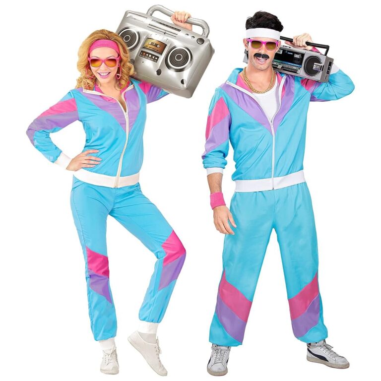 W WIDMANN MILANO Party Mode - Trainingsanzug Kostüm, blau, 80er Jahre Stil, Jogginganzug, Bad Taste Outfit, Faschingskostüme