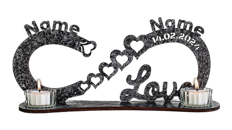 Waluna® Liebe Teelichthalter mit Personalisierung: Zwei Namen und Datum in 12 Farben - Unendlichkeitssymbol Hochzeitsgeschenk, Jahrestagsgeschenk, Tischdekoration