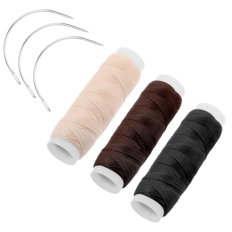 3 Rollen Baumwoll-Haarwebgarn, Nähgarn und Nadeln – Garnset für Haarverlängerungen mit 3 gebogenen Nadeln oder zum Handnähen, ideal zum Herstellen von Perücken und für Webarbeiten