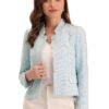 Allegra K Damen Langarm Blazer aus kariertem Tweed mit Knopf-Dekor für Büro und Arbeit