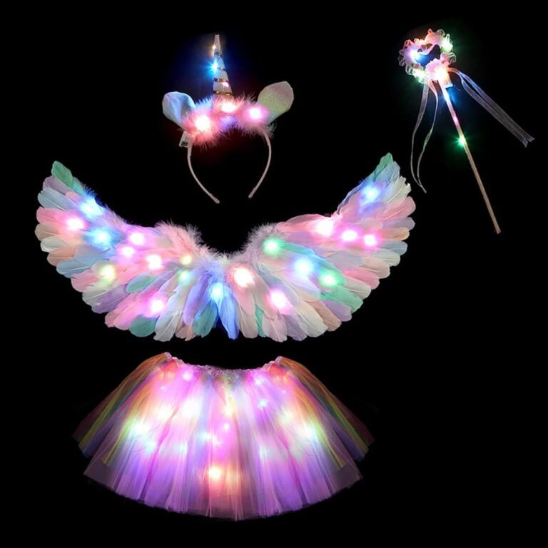 Aniepaa Mädchen Einhorn Kostüm mit Federflügeln, Einhorn-Haarreif, Zauberstab und Tutu-Tüllrock für Cosplay-Partys