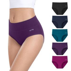 anqier Damen Unterhosen, 5er Set Hohe Taille Stretch Baumwollslips, Atmungsaktive und weiche Damenunterwäsche