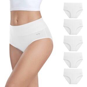 anqier Damenunterhosen, 5er Set Hohe Taille Slips aus Stretch-Baumwolle, Atmungsaktive und weiche Damenunterwäsche