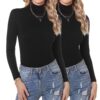 Aottori Damen Langarmshirt 2er Set - Elegantes Rollkragenoberteil im Slim Fit für Unterwäsche und Thermo-Basislayer