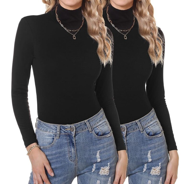 Aottori Damen Langarmshirt 2er Set - Elegantes Rollkragenoberteil im Slim Fit für Unterwäsche und Thermo-Basislayer