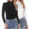 Aottori Damen Langarmshirt 2er Set - Elegantes Rollkragenoberteil, Slim Fit Thermo-Unterziehshirt mit Stretch