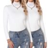 Aottori Damen Langarmshirt im 2er Pack – Elegantes Rollkragen-Oberteil Slim Fit, Thermo-Unterziehshirt mit Stretch