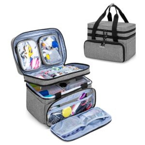 BAFASO Doppelschicht Nähset-Tasche, Organizer für Nähzubehör mit viel Stauraum und zahlreichen Fächern, Aufbewahrungstasche für Häkelnadeln, Nähgarn und Nähwerkzeuge, Grau (ohne...