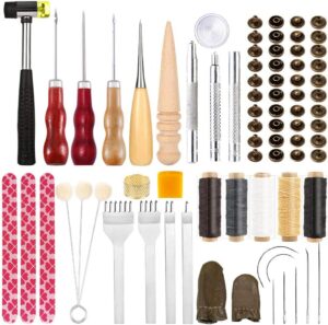 Bamru Werkzeugset für Lederverarbeitung: DIY-Set für Anfänger mit Wachsfäden, Nähnadeln, Meißeln, Lochern, Leder-Nieten und weiterem Zubehör für die Lederbearbeitung