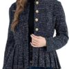 Belle Poque Damen Blazermantel ohne Kragen mit Rundhalsausschnitt, Knopfleiste und Rüschensaum – ideal für den Alltag und das Büro