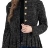 Belle Poque Damenjacke ohne Kragen mit Schößchen, Rundhalsausschnitt, Knopfverschluss und Rüschensaum – lässiger Blazermantel für Büro und Alltag