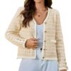Belle Poque Vintage Damen Strickjacke mit V-Ausschnitt, langen Ärmeln und Taschen