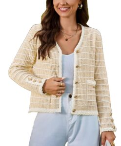 Belle Poque Vintage Damen Strickjacke mit V-Ausschnitt, langen Ärmeln und Taschen